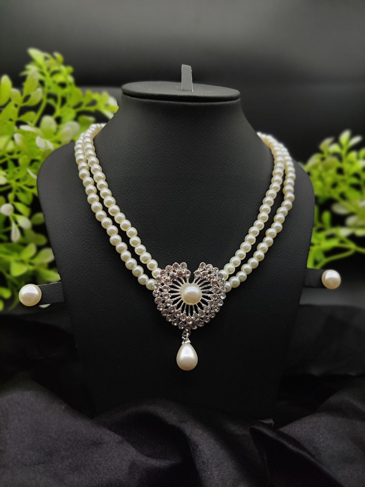Imported Exquisite Double-strand Pearl Necklace With Radiant Heart Pendant | Girls & Women Fashion | 13