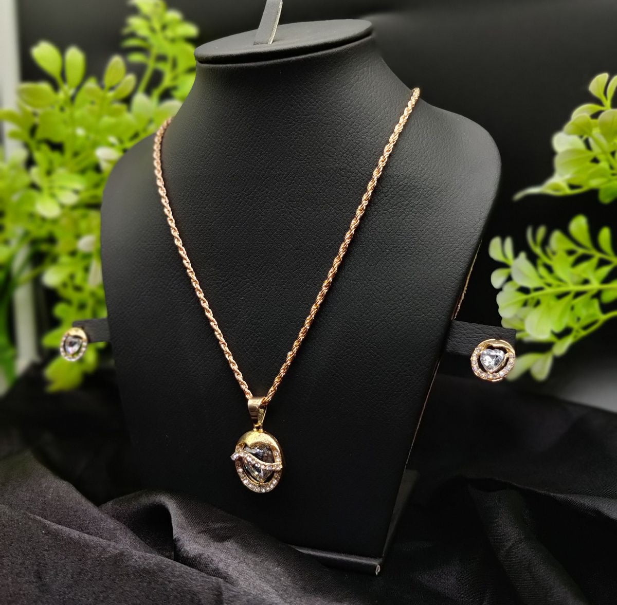 Imported Timeless Elegance Gold Pendant Necklace Set With Radiant Crystals | Girls & Women Fashion | 10