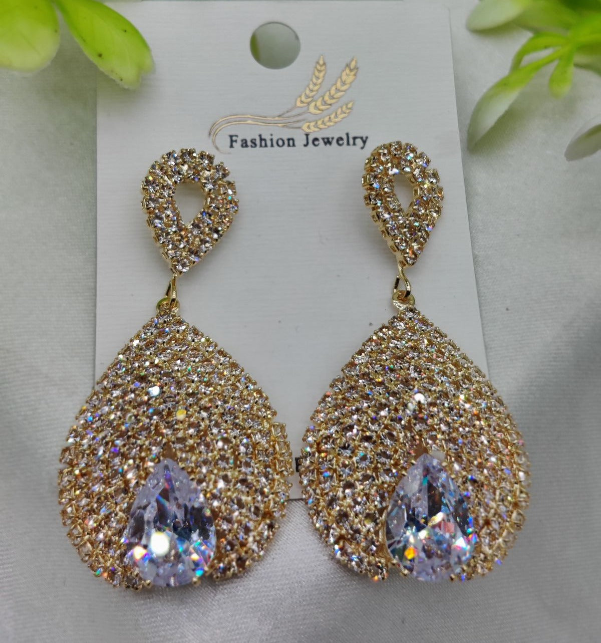 Luxurious Teardrop Crystal Earrings With Pave Detailing Earrings – Luxurious Gold Finish | Best Quality Artificial Earrings For Girls & Women