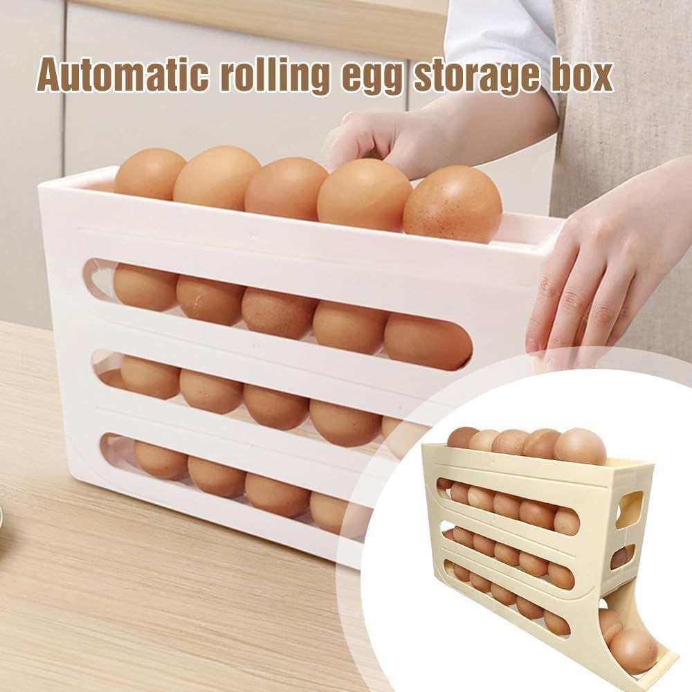 4 Tier Egg Holder for the Refrigerator Automatic Scrolling Egg Rack Holder Large Capacity Multi functional Egg Organizer Storage Box