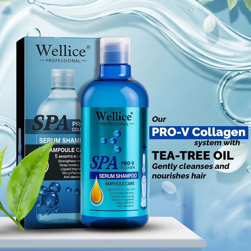 Original Blue Wellice Serum Shampoo 500 Ml Pro V Collagen System wit Tea Tree Oil Gently Cleanses and nourishes Hair