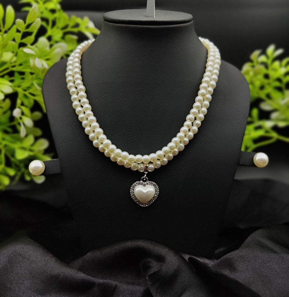Imported Elegant Double-strand Pearl Necklace With Heart Pendant | Girls & Women Fashion | 12