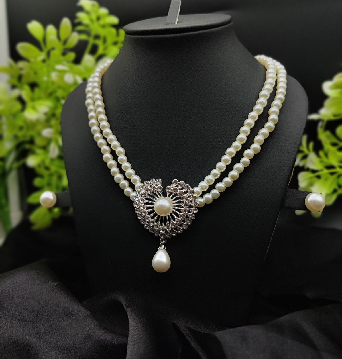 Imported Exquisite Double-strand Pearl Necklace With Radiant Heart Pendant | Girls & Women Fashion | 13