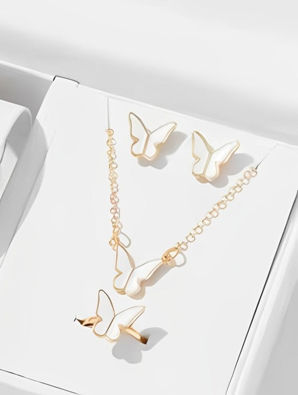 Butterfly Set, Pack Of 4 / Pendants Necklace Earrings Ring For Women Jewelry