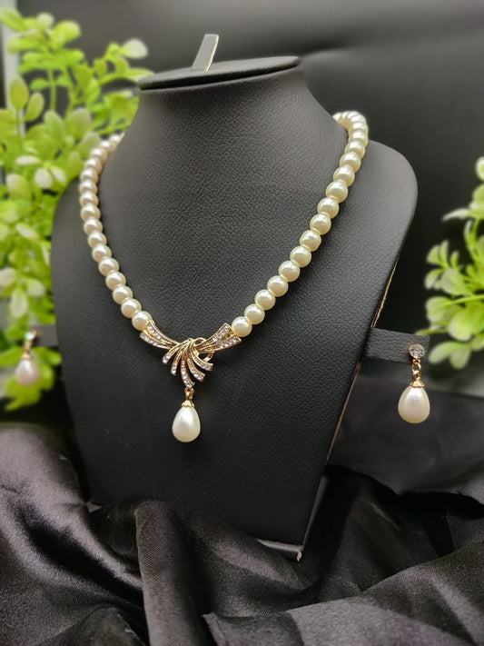 Imported Timeless Pearl Necklace Set With Radiant Pendant & Earrings | Girls & Women Fashion | 14