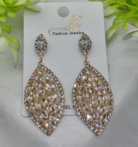 Imported Luxury Crystal Drop Earrings – Intricately Designed For Elegance – Luxurious Gold Finish | Best Quality Artificial Earrings For Girls & Women