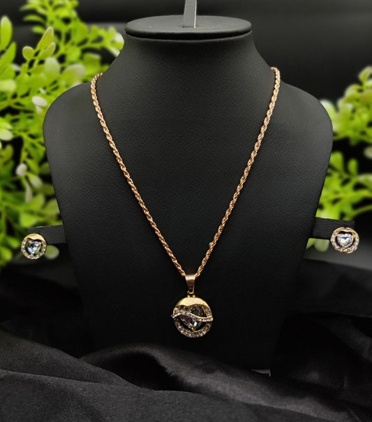 Imported Timeless Elegance Gold Pendant Necklace Set With Radiant Crystals | Girls & Women Fashion | 10
