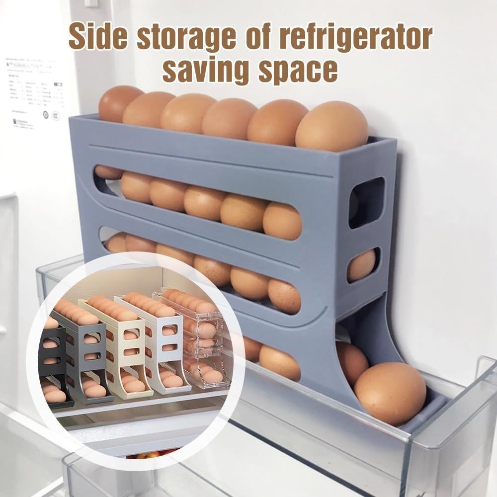 4 Tier Egg Holder for the Refrigerator Automatic Scrolling Egg Rack Holder Large Capacity Multi functional Egg Organizer Storage Box