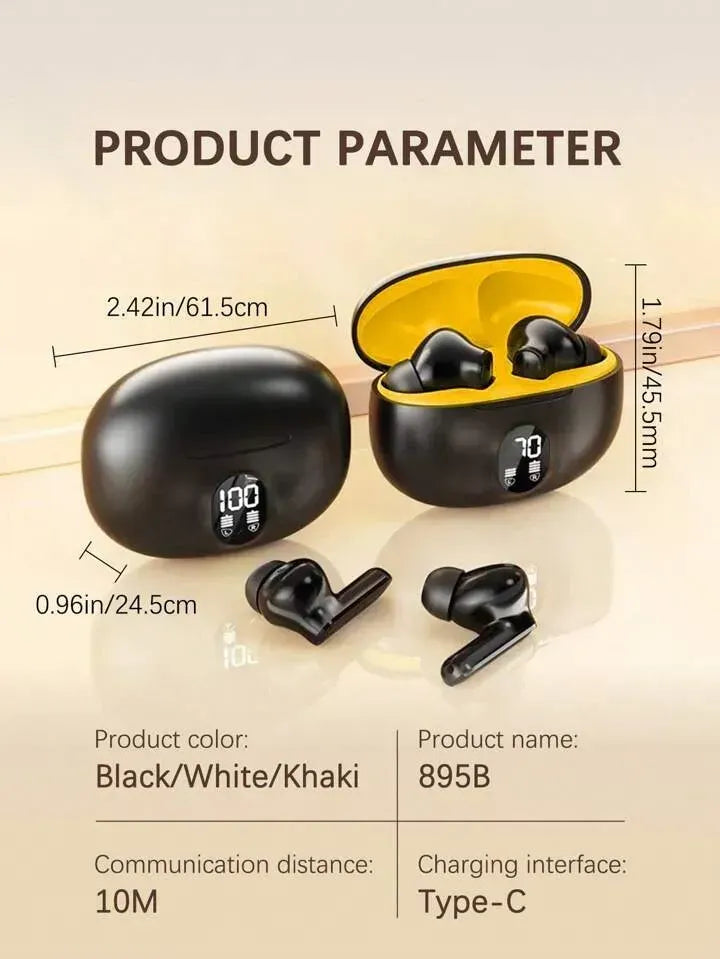 TWS Wireless Earbuds with LED Display – ENC Noise Cancellation, HiFi Stereo, Bluetooth 5.3 – Available in Black & White