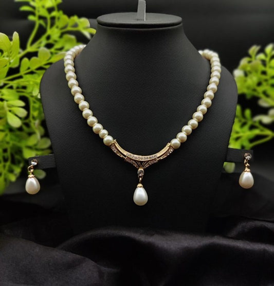 Imported Elegant Gold-plated Pearl Necklace With Teardrop Pendant | Girls & Women Fashion | 4