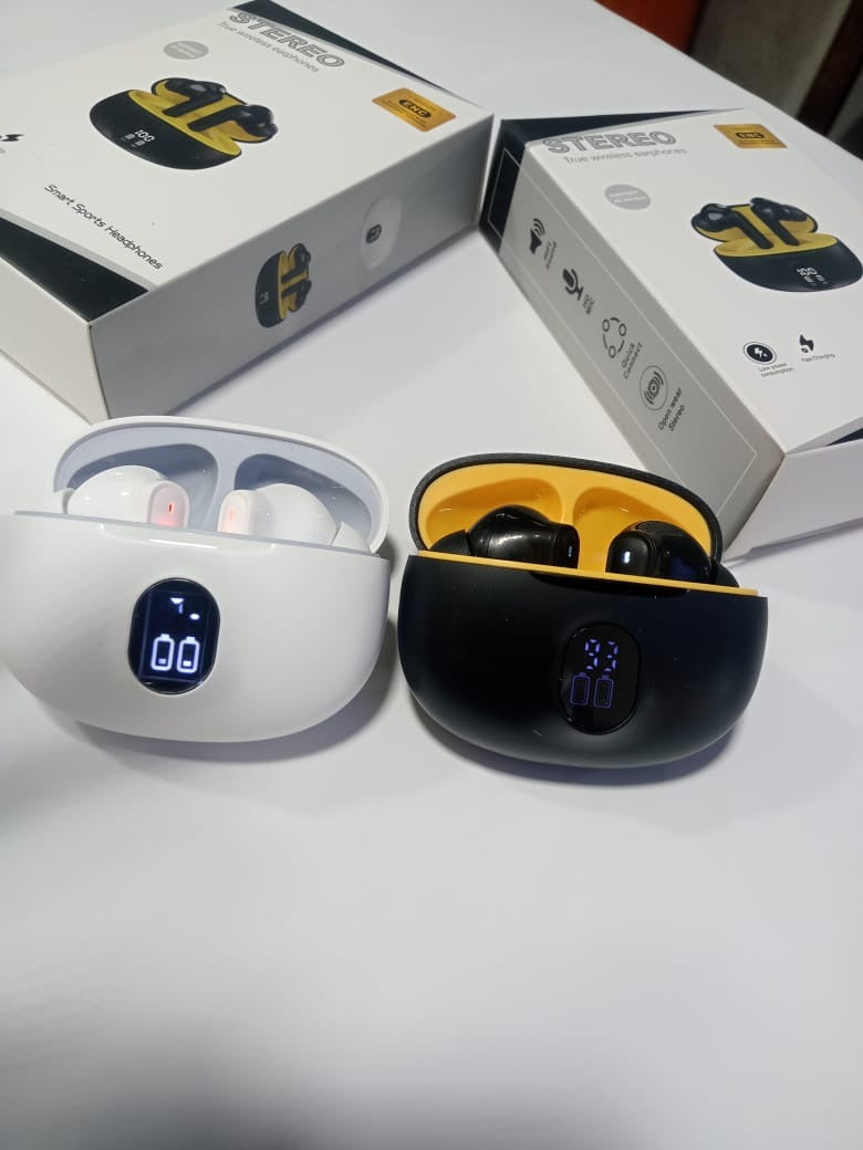 TWS Wireless Earbuds with LED Display – ENC Noise Cancellation, HiFi Stereo, Bluetooth 5.3 – Available in Black & White