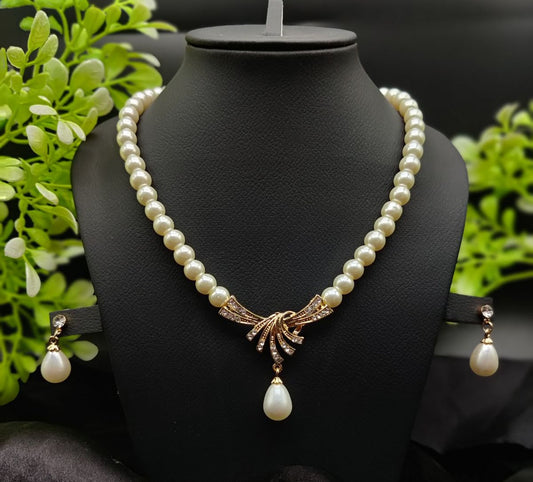 Imported Timeless Pearl Necklace Set With Radiant Pendant & Earrings | Girls & Women Fashion | 14