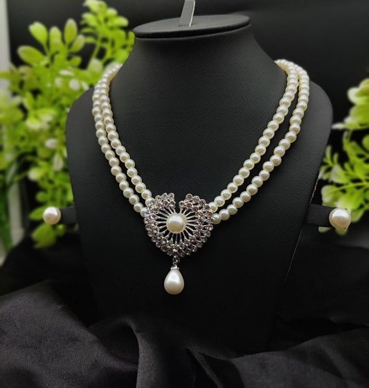 Imported Exquisite Double-strand Pearl Necklace With Radiant Heart Pendant | Girls & Women Fashion | 13