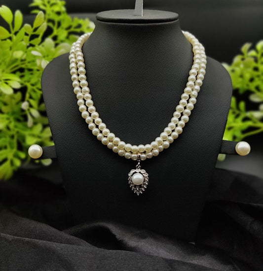 Imported Elegant Double-strand Pearl Necklace With Delicate Pendant | Girls & Women Fashion | 11