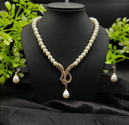 Imported Exquisite Pearl Necklace Set With Radiant Pendant & Earrings | Girls & Women Fashion | 7