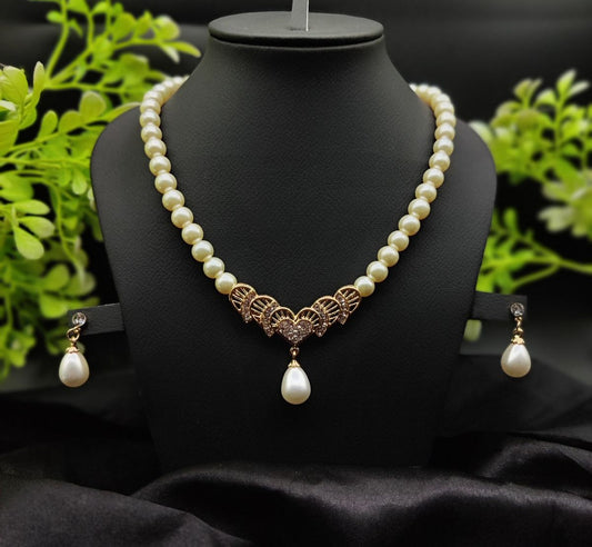 Imported Timeless Pearl Elegance Necklace Set With Drop Earrings | Girls & Women Fashion | 2