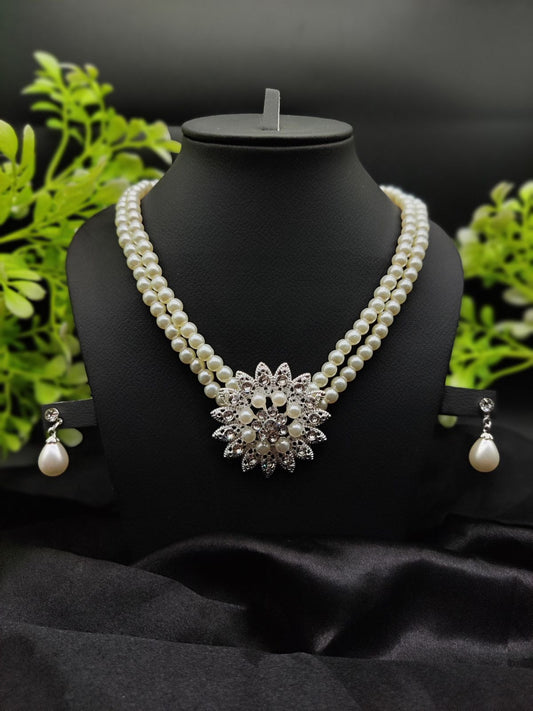 Imported Graceful Radiance Pearl Necklace Set With Exquisite Floral Pendant  | Artificial Jewellery For Girls & Women | 8